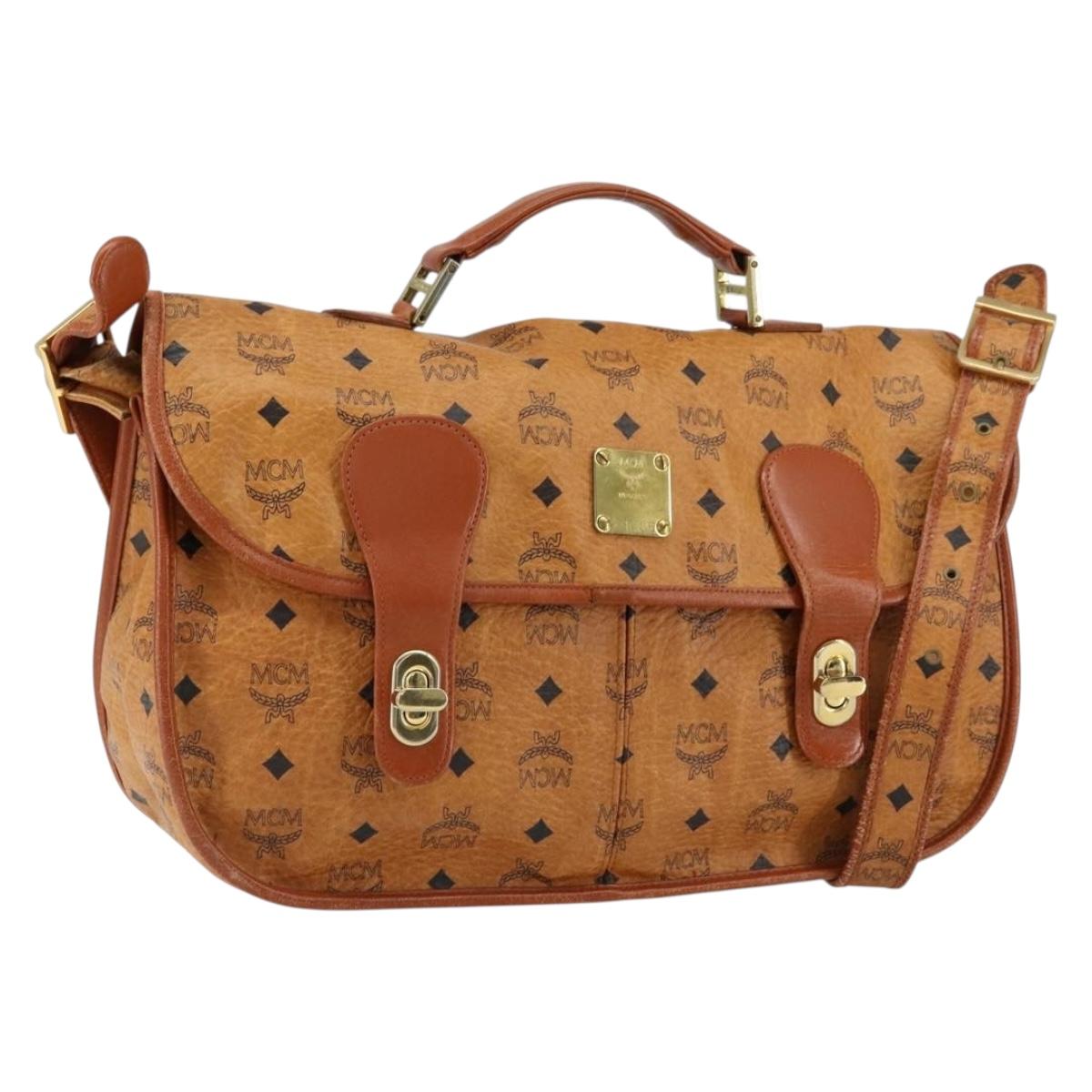 MCM Logogram Vicetos Shoulder Bag PVC Leather Brown Gold Auth gh1222