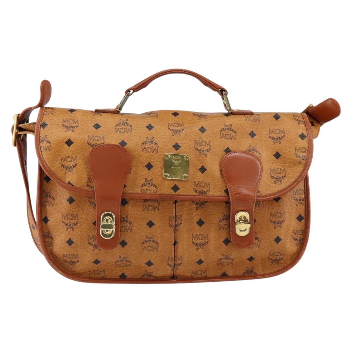 MCM Logogram Vicetos Shoulder Bag PVC Leather Brown Gold Auth gh1222