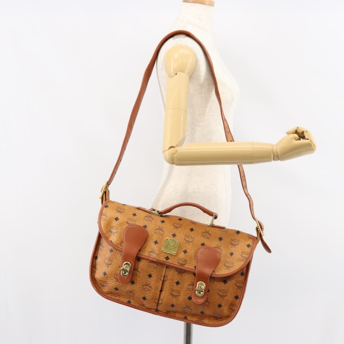 MCM Logogram Vicetos Shoulder Bag PVC Leather Brown Gold Auth gh1222