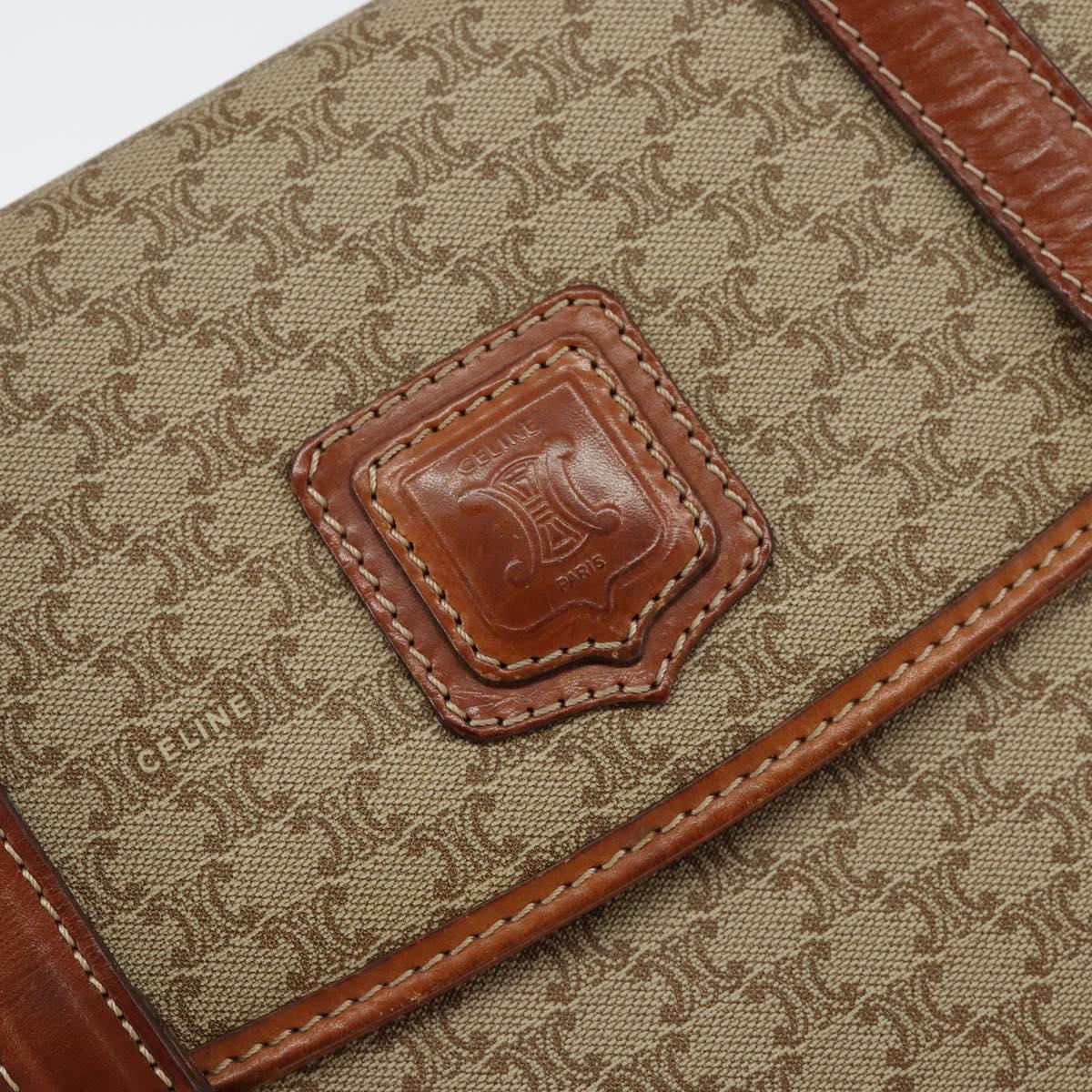 CELINE Macadam Canvas Hand Bag PVC Beige Gold Auth gh1223