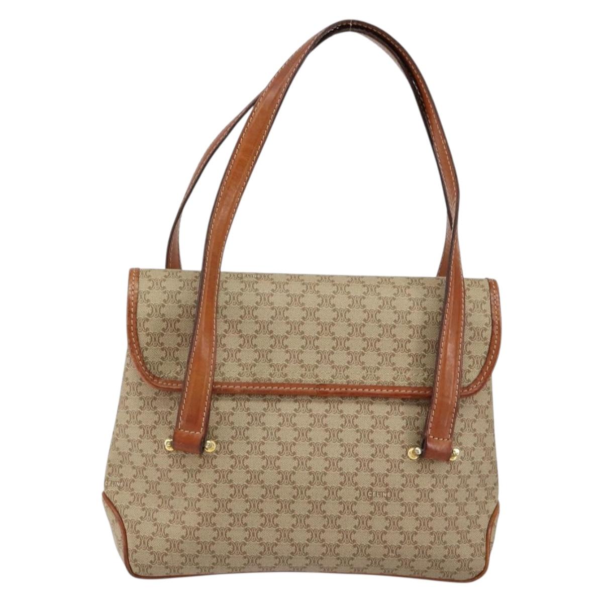 CELINE Macadam Canvas Hand Bag PVC Beige Gold Auth gh1223