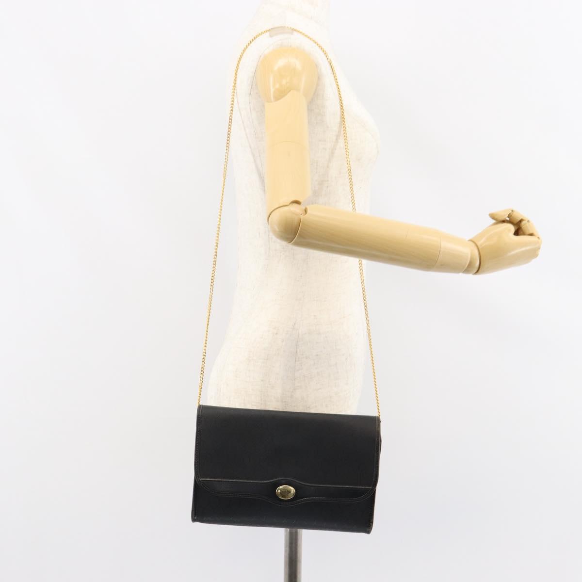 Christian Dior Honeycomb Canvas Chain Shoulder Bag PVC Black Gold Auth gh1228