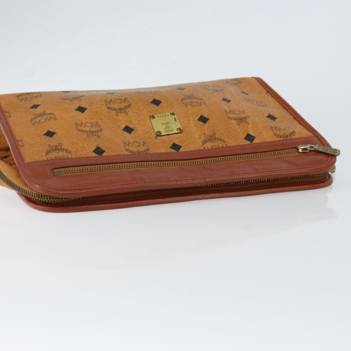MCM Logogram Vicetos Clutch Bag PVC Leather Brown Gold Auth gh1233
