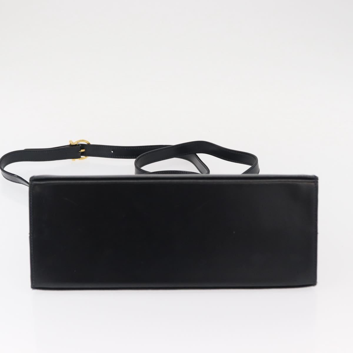 Salvatore Ferragamo Gancini Hand Bag Leather 2way Navy Gold Auth gh1234