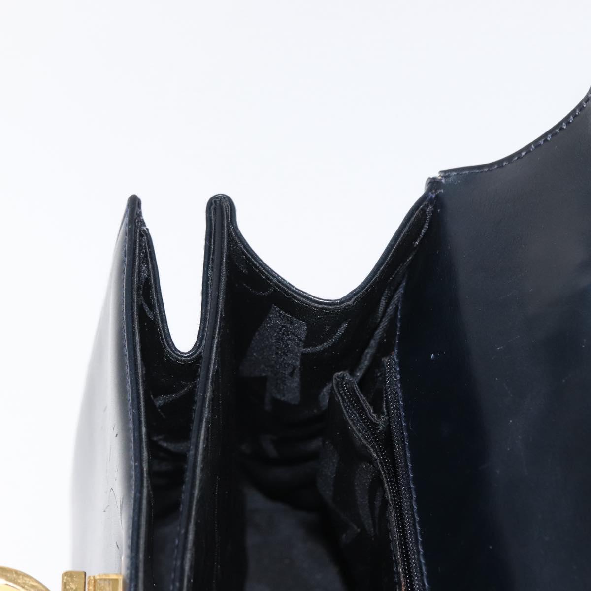 Salvatore Ferragamo Gancini Hand Bag Leather 2way Navy Gold Auth gh1234