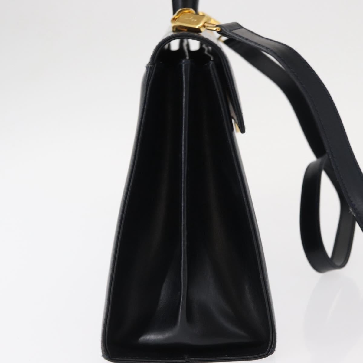 Salvatore Ferragamo Gancini Hand Bag Leather 2way Navy Gold Auth gh1234