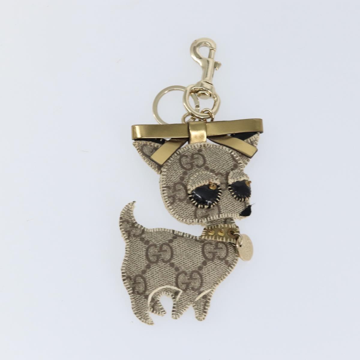 GUCCI Gutsy Chihuahua Key Charm GG Supreme Charm PVC Beige Gold Auth gh1237