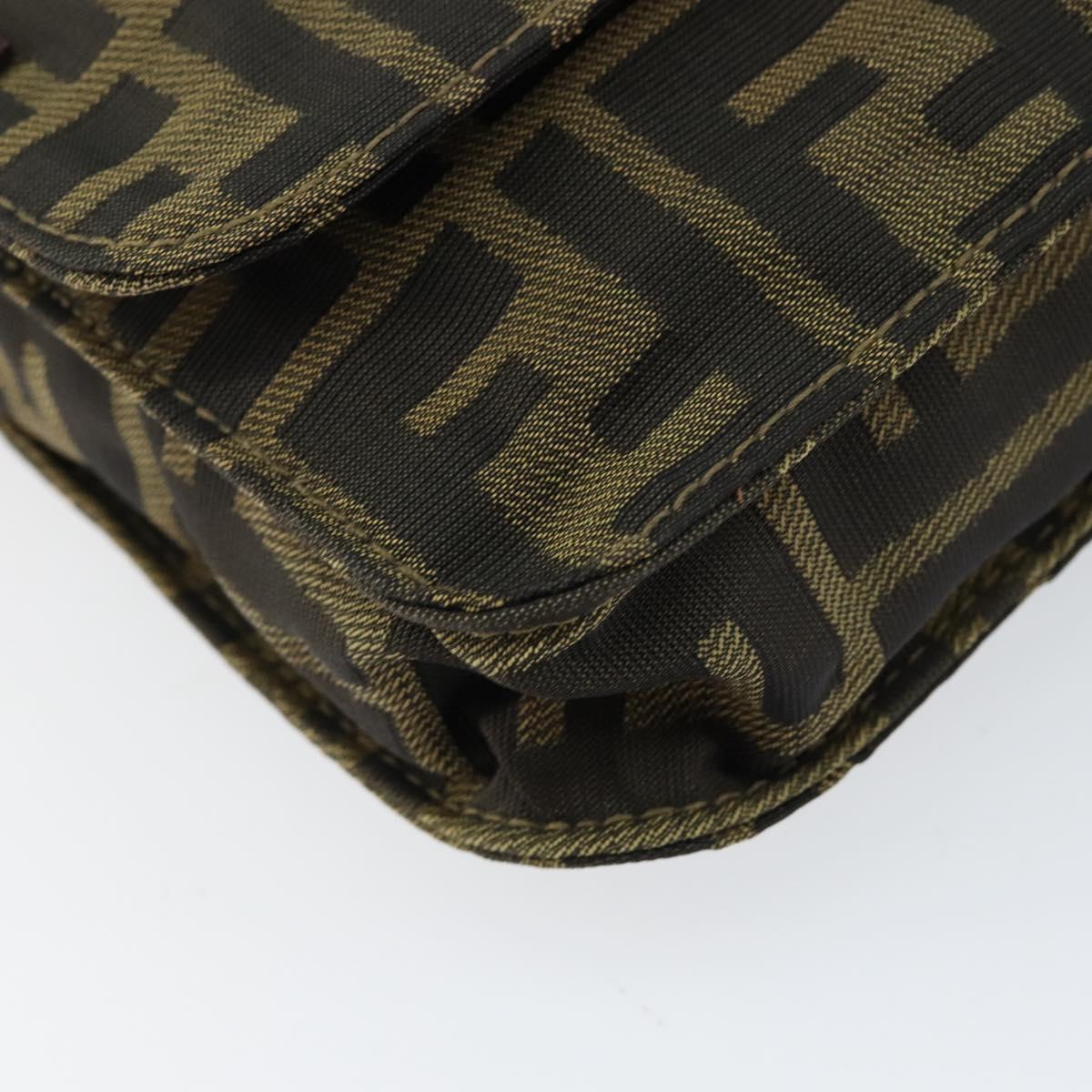 FENDI Zucca Canvas Shoulder Bag Black Brown Auth gh1238