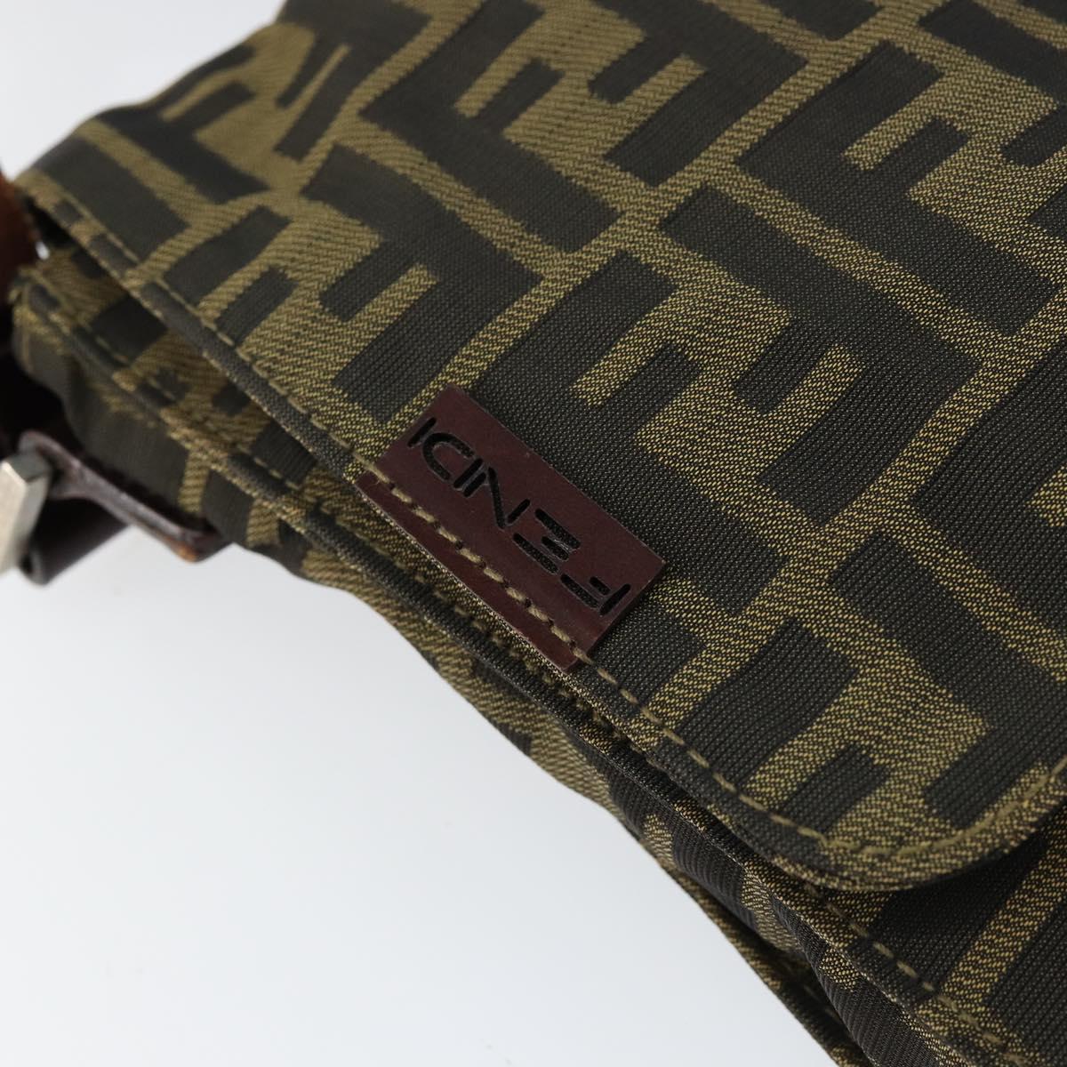 FENDI Zucca Canvas Shoulder Bag Black Brown Auth gh1238