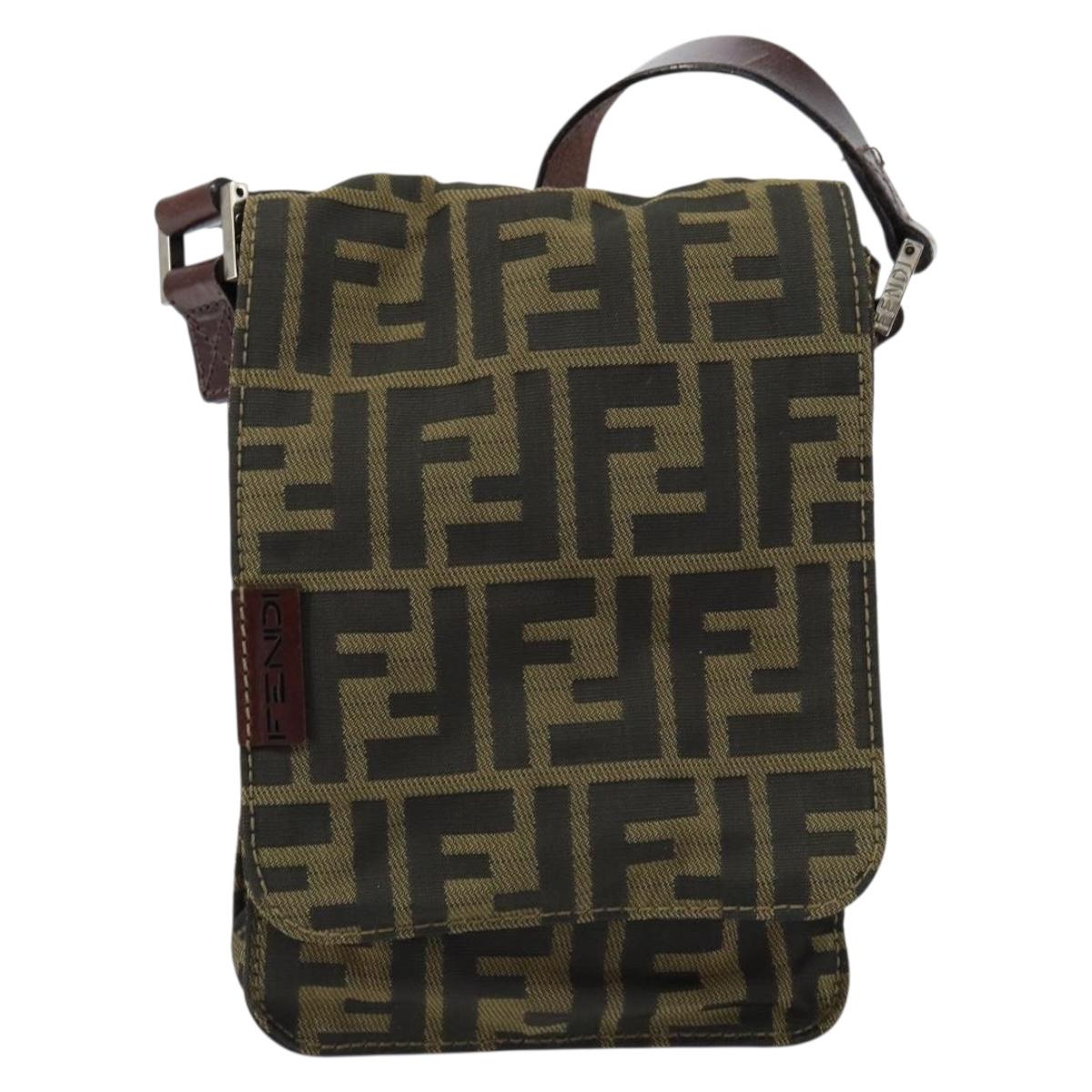 FENDI Zucca Canvas Shoulder Bag Black Brown Auth gh1238