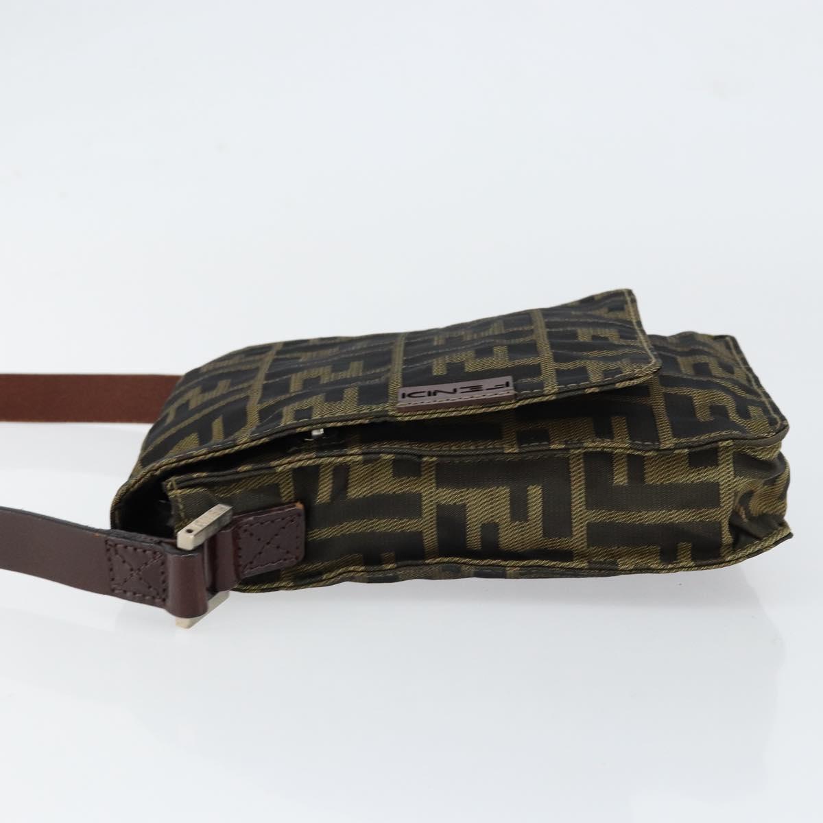 FENDI Zucca Canvas Shoulder Bag Black Brown Auth gh1238