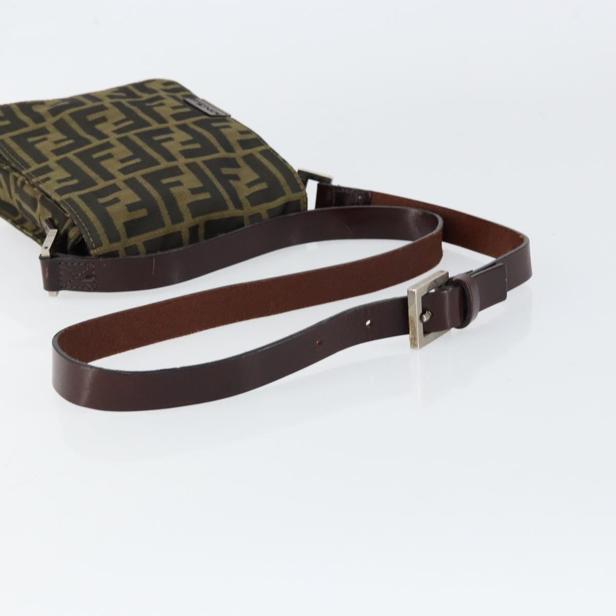 FENDI Zucca Canvas Shoulder Bag Black Brown Auth gh1238