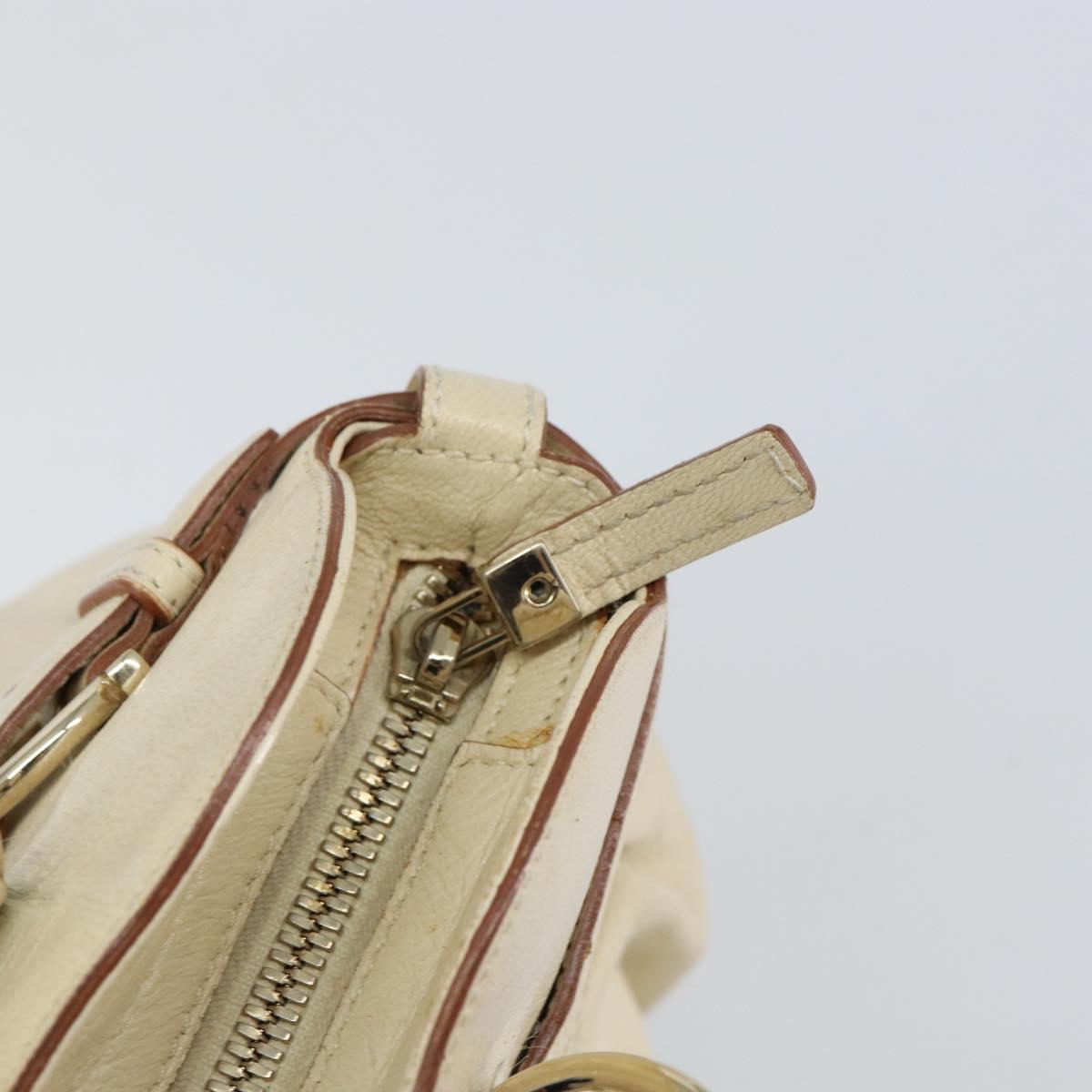 Salvatore Ferragamo Gancini Hand Bag Leather White Gold Auth gh1239