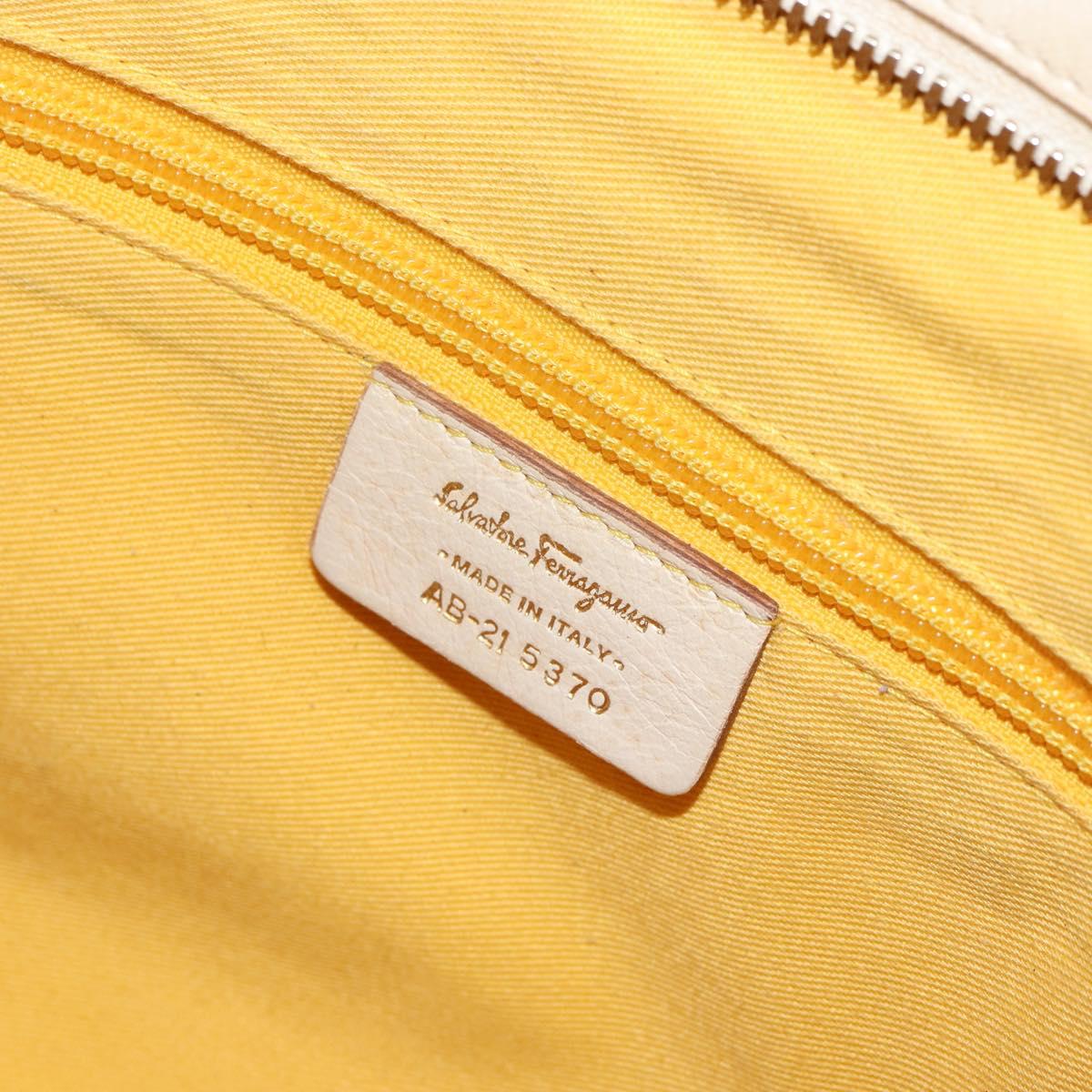 Salvatore Ferragamo Gancini Hand Bag Leather White Gold Auth gh1239