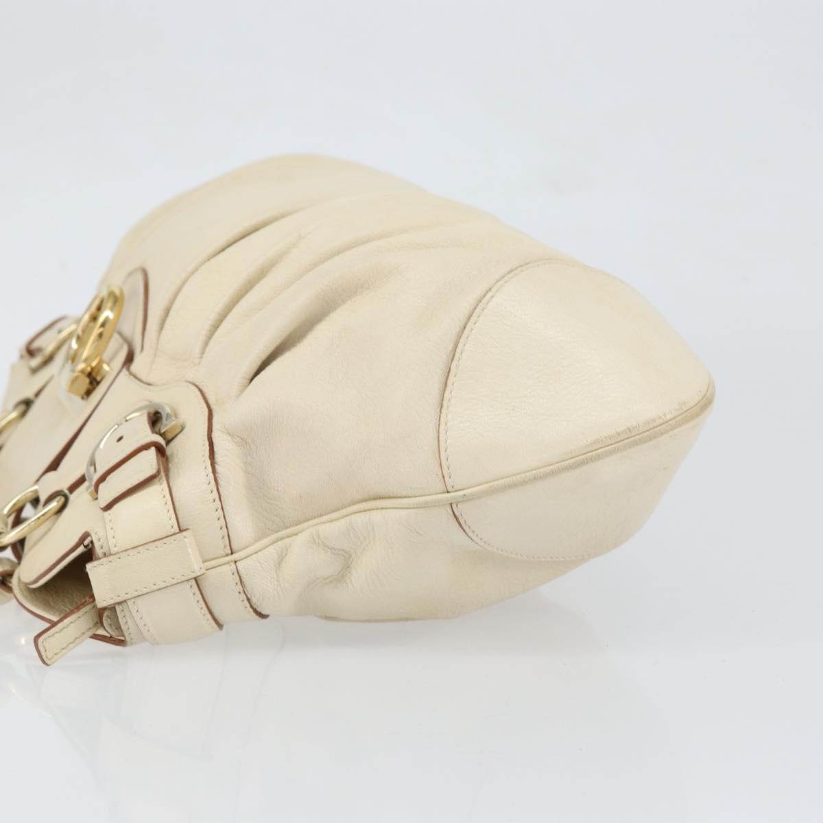 Salvatore Ferragamo Gancini Hand Bag Leather White Gold Auth gh1239