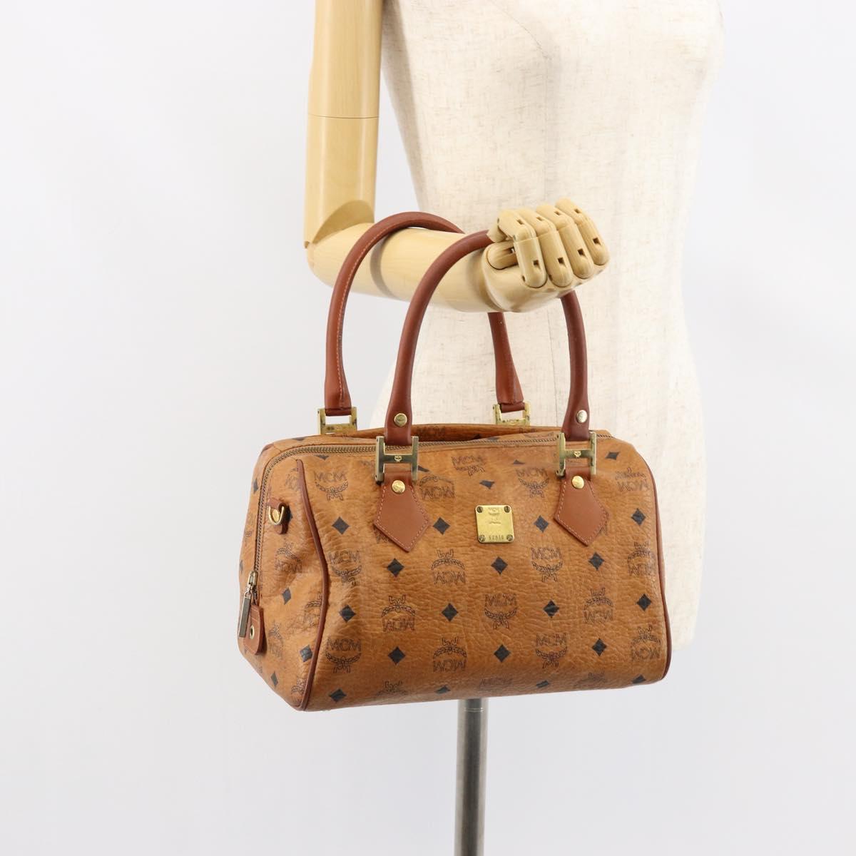 MCM Logogram Vicetos Hand Bag PVC Leather Brown Gold Auth gh1240