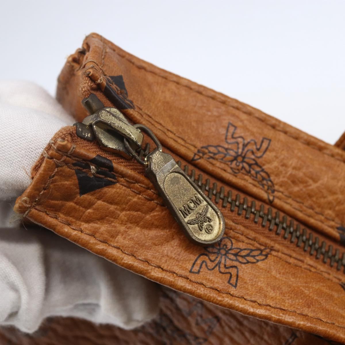 MCM Logogram Vicetos Shoulder Bag PVC Leather Brown Gold Auth gh1241