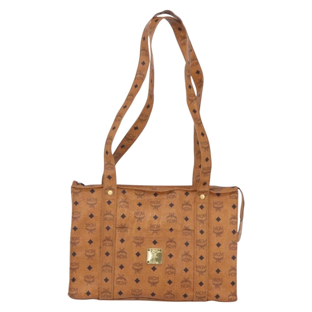 MCM Logogram Vicetos Shoulder Bag PVC Leather Brown Gold Auth gh1241