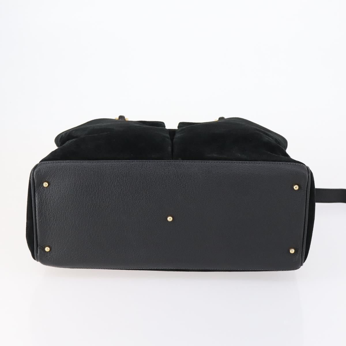 GUCCI Bamboo Hand Bag Suede 2way Black Gold 002 123 0322 Auth gh1242