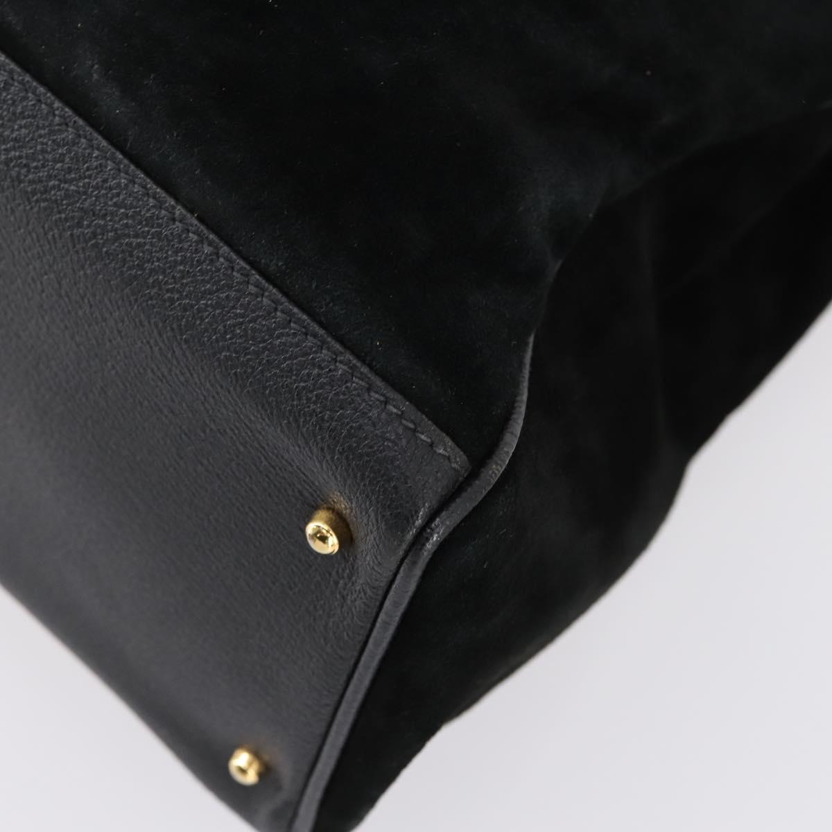 GUCCI Bamboo Hand Bag Suede 2way Black Gold 002 123 0322 Auth gh1242