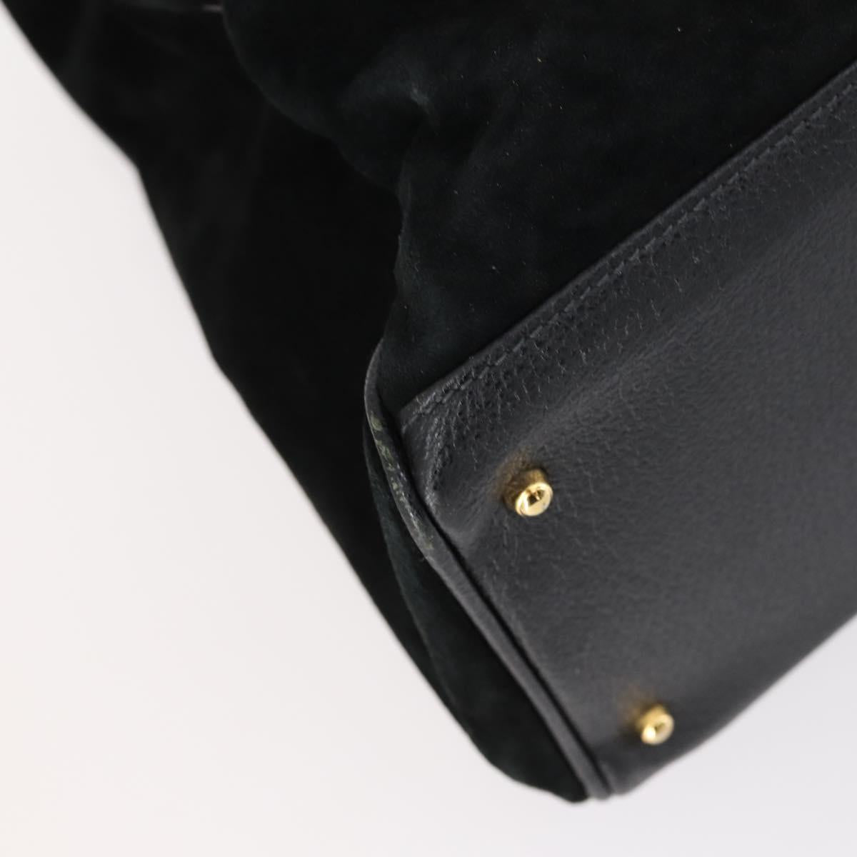 GUCCI Bamboo Hand Bag Suede 2way Black Gold 002 123 0322 Auth gh1242