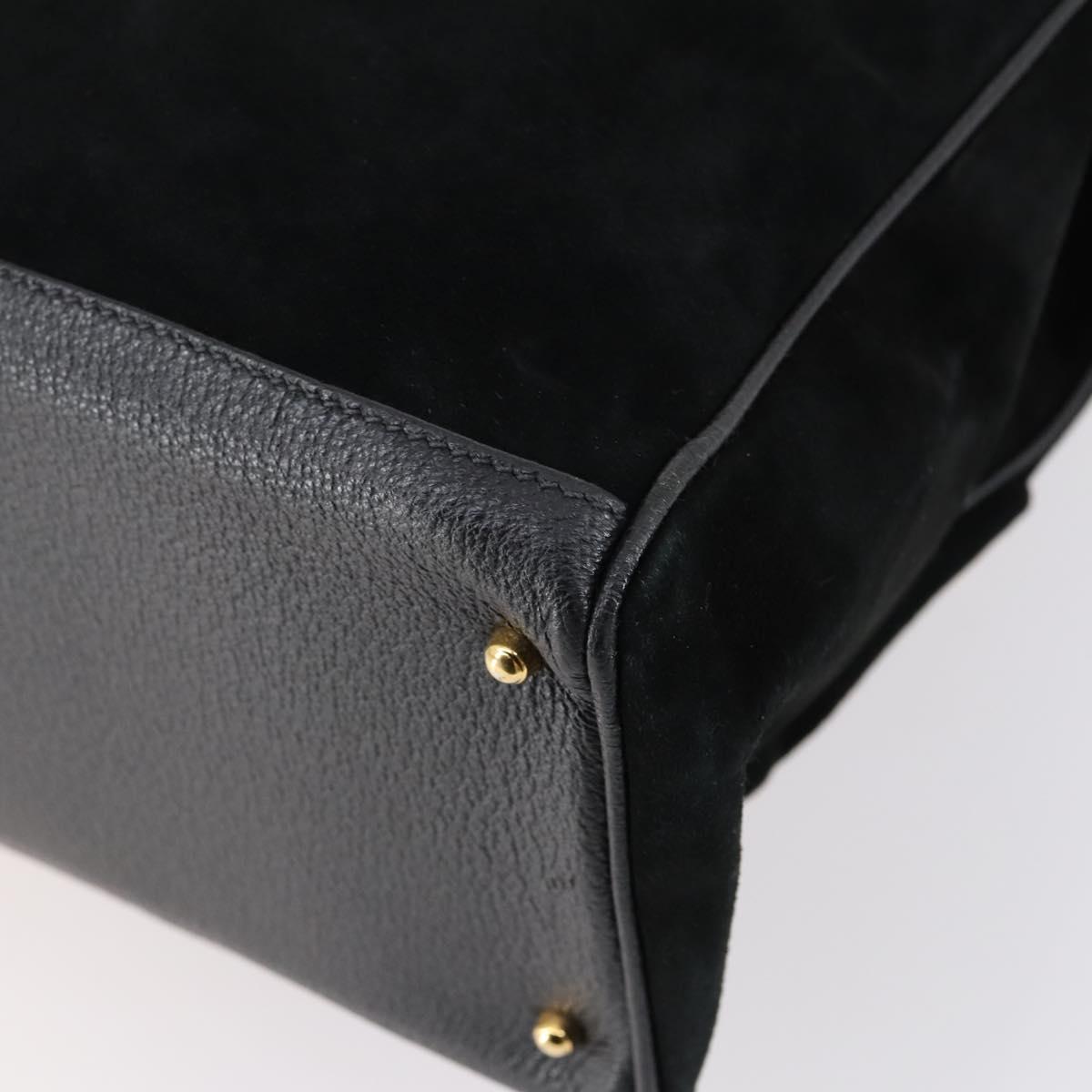 GUCCI Bamboo Hand Bag Suede 2way Black Gold 002 123 0322 Auth gh1242