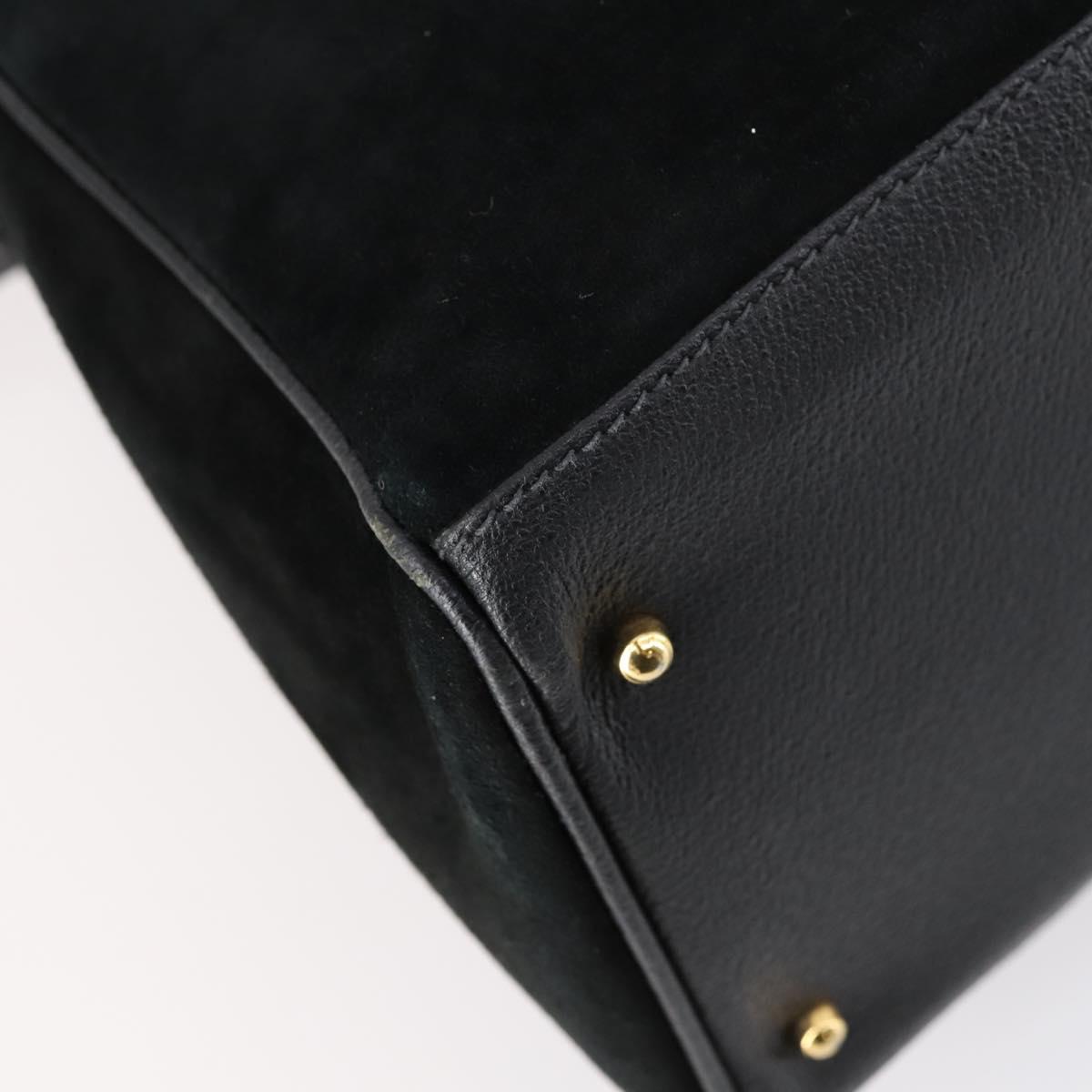 GUCCI Bamboo Hand Bag Suede 2way Black Gold 002 123 0322 Auth gh1242