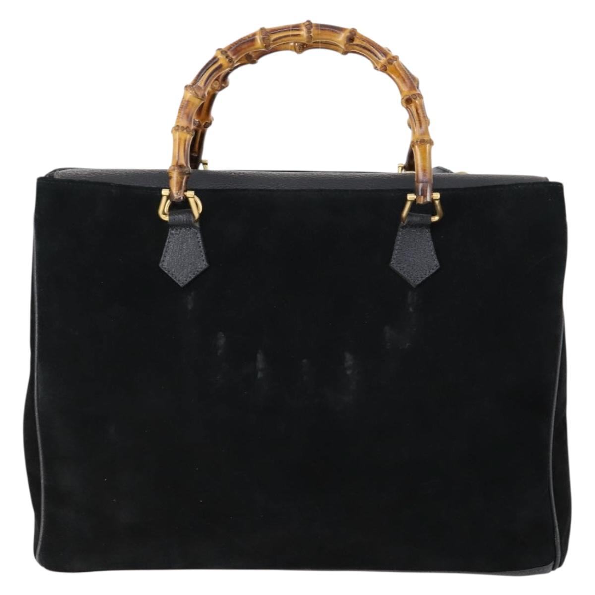 GUCCI Bamboo Hand Bag Suede 2way Black Gold 002 123 0322 Auth gh1242