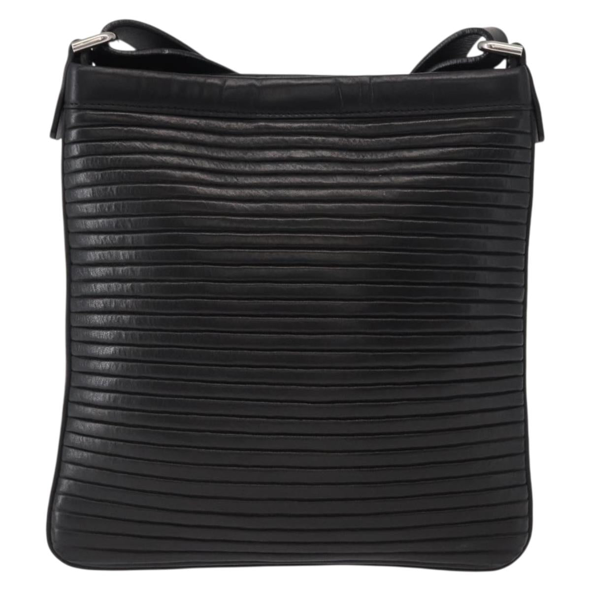 Salvatore Ferragamo Gancini Shoulder Bag Leather Black Silver Auth gh1244