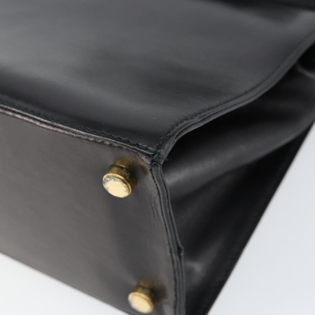 Salvatore Ferragamo Vala Hand Bag Leather Black Gold Auth gh1245