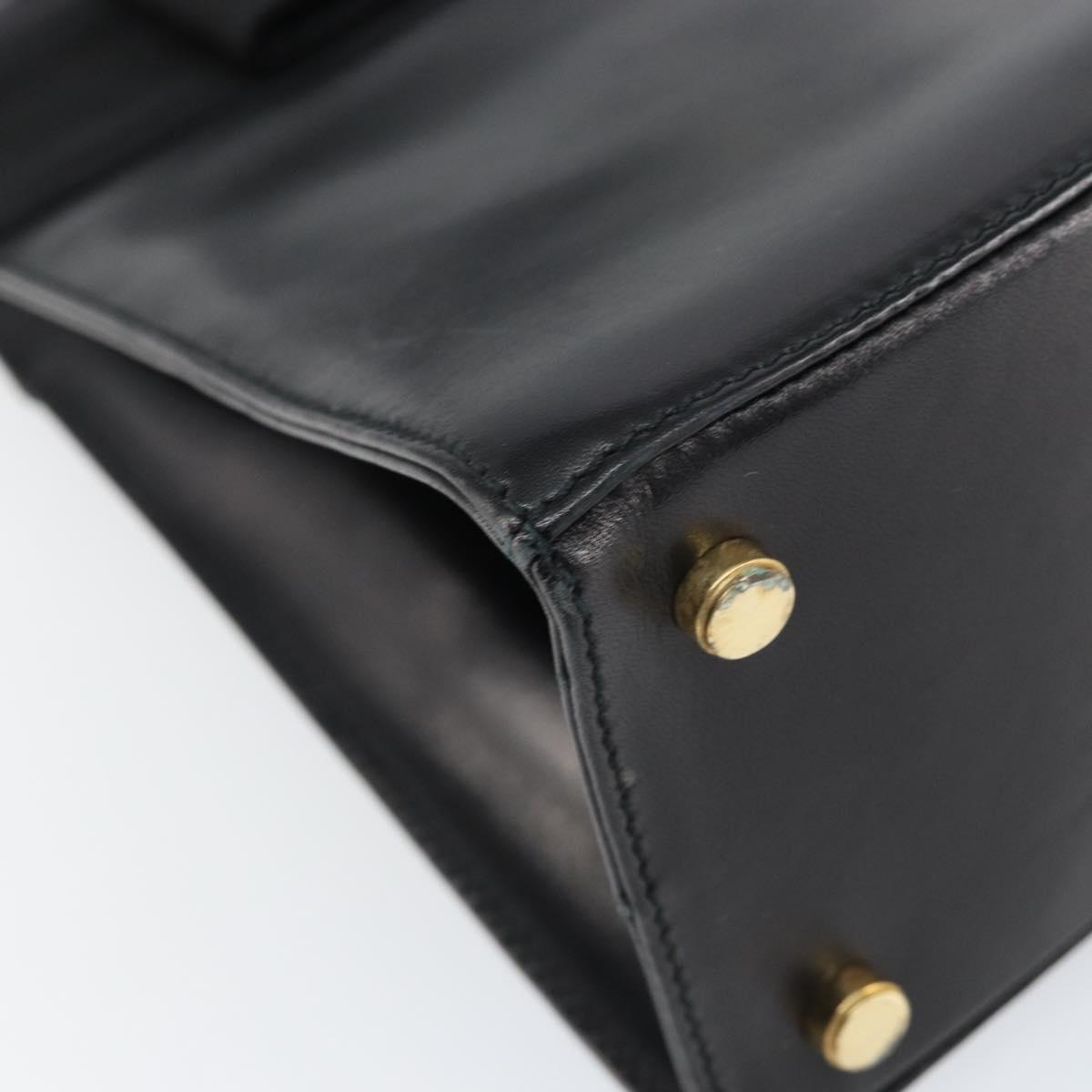 Salvatore Ferragamo Vala Hand Bag Leather Black Gold Auth gh1245