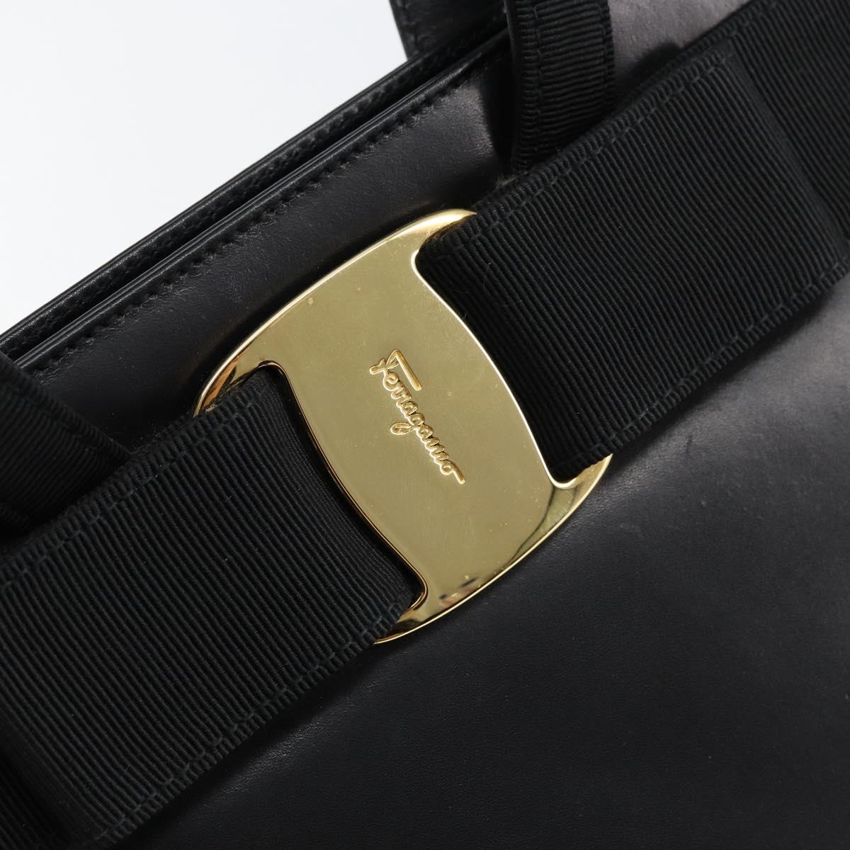 Salvatore Ferragamo Vala Hand Bag Leather Black Gold Auth gh1245