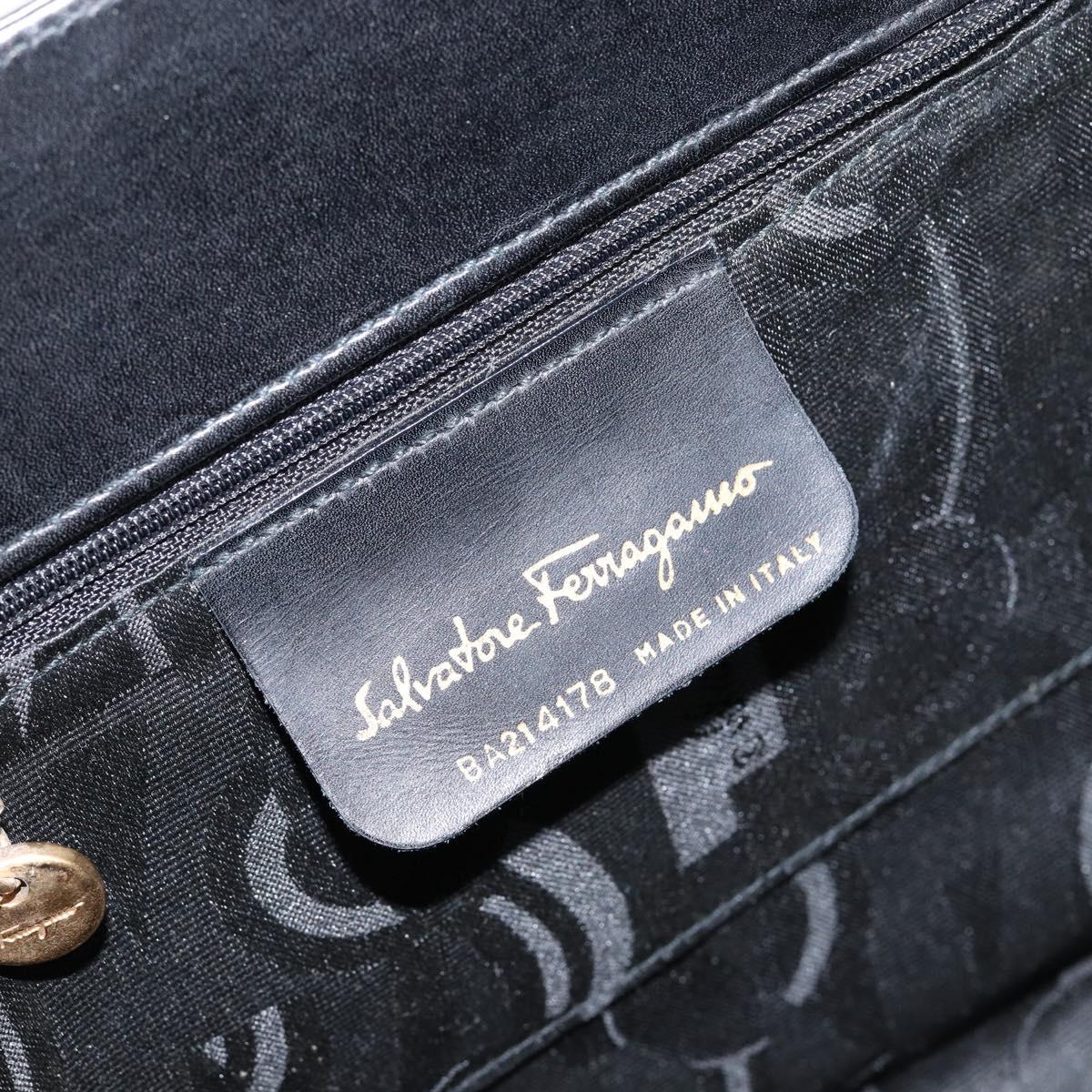 Salvatore Ferragamo Vala Hand Bag Leather Black Gold Auth gh1245