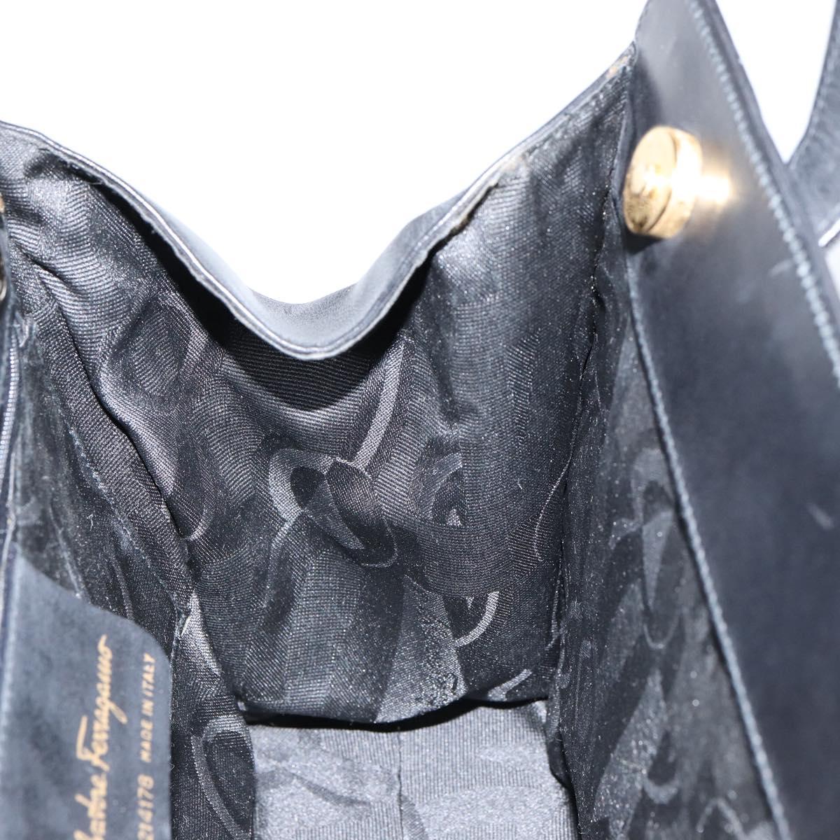 Salvatore Ferragamo Vala Hand Bag Leather Black Gold Auth gh1245