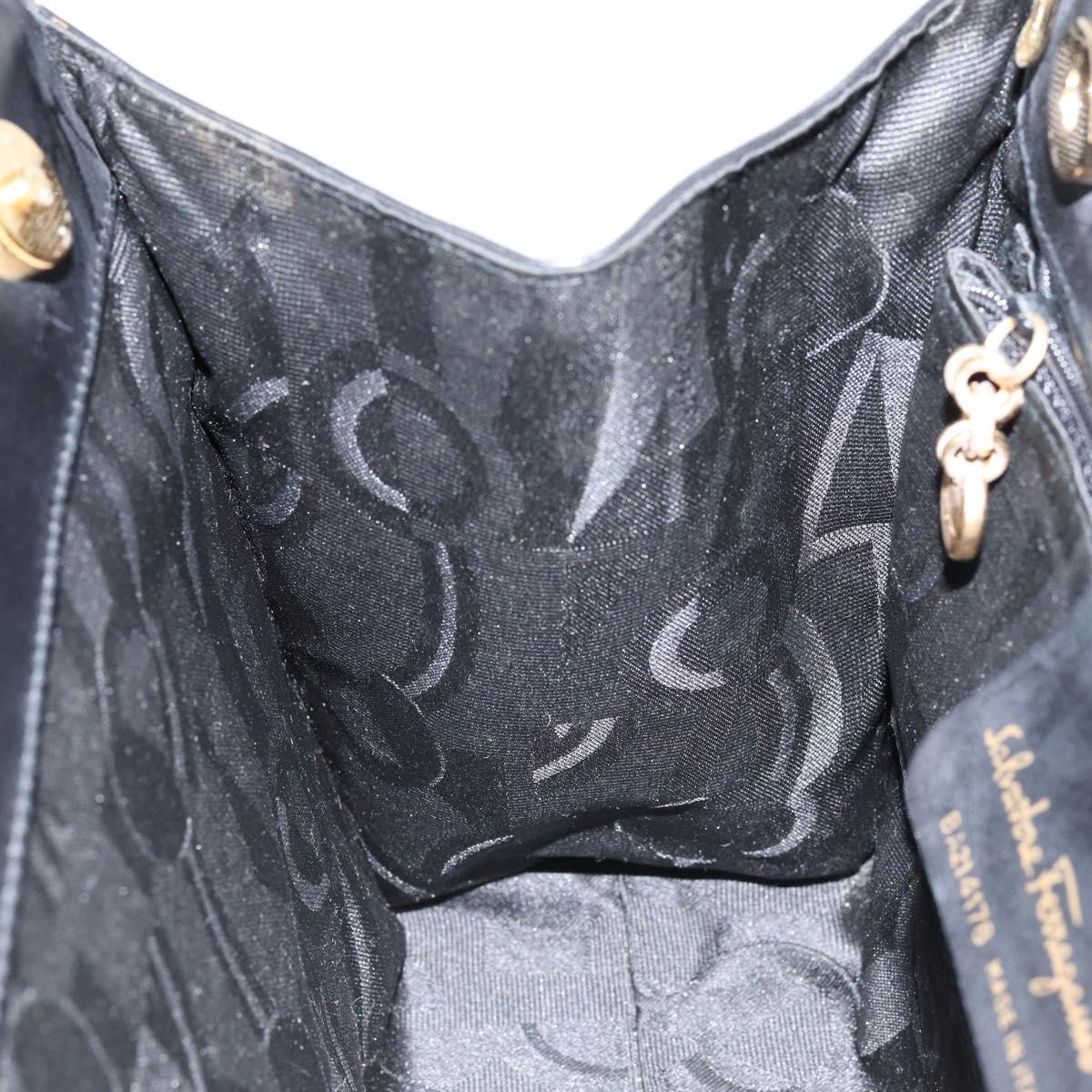 Salvatore Ferragamo Vala Hand Bag Leather Black Gold Auth gh1245
