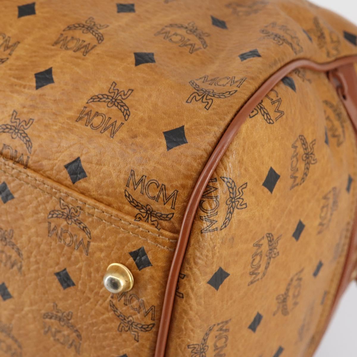 MCM Logogram Vicetos Boston Bag PVC Leather Brown Gold Auth gh1247