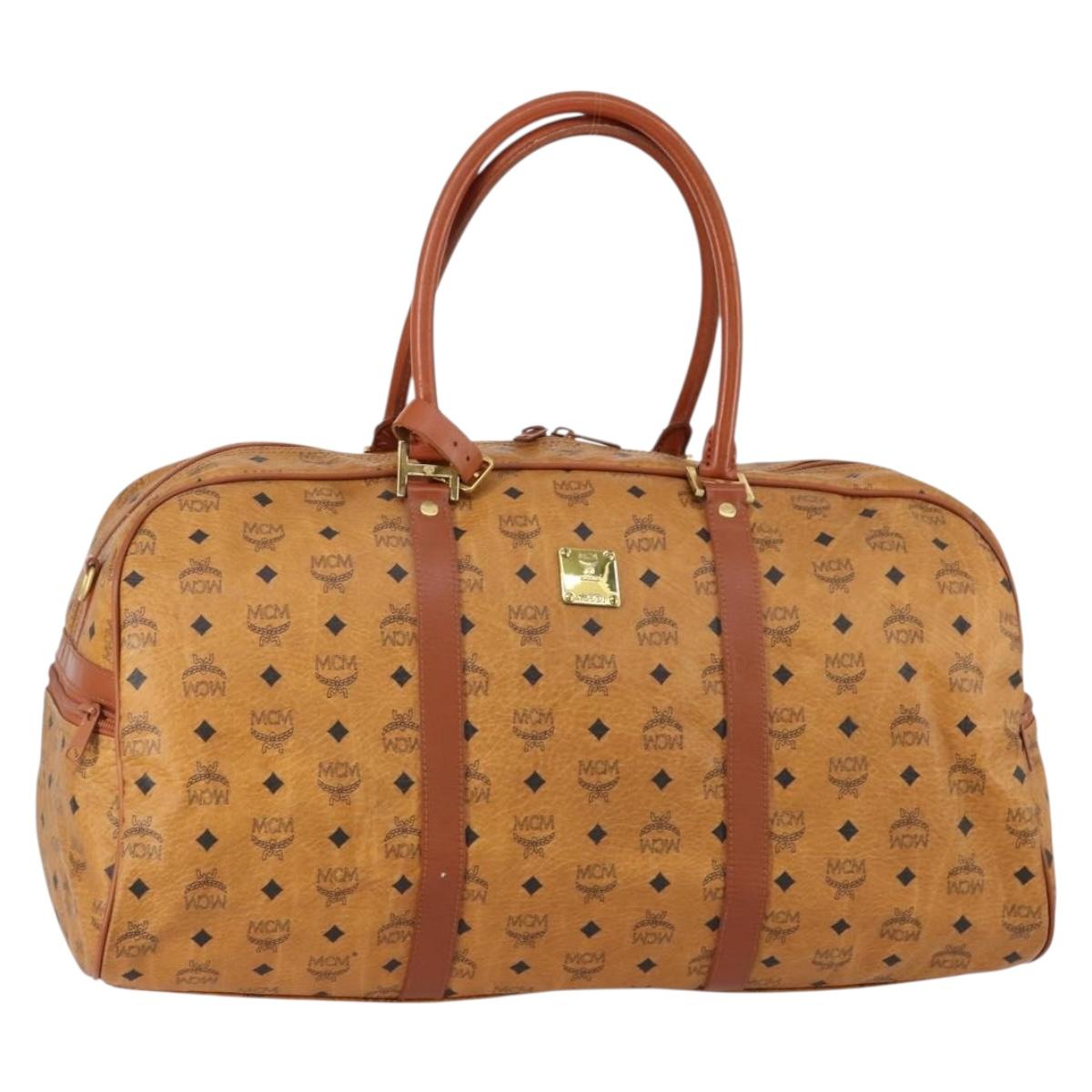 MCM Logogram Vicetos Boston Bag PVC Leather Brown Gold Auth gh1247