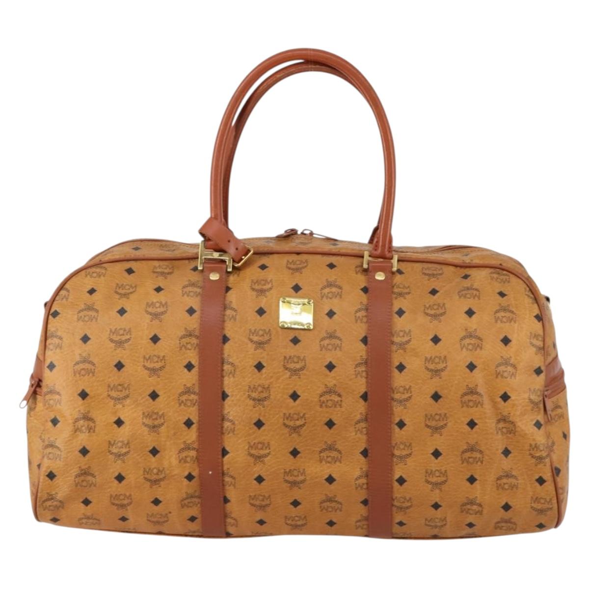 MCM Logogram Vicetos Boston Bag PVC Leather Brown Gold Auth gh1247