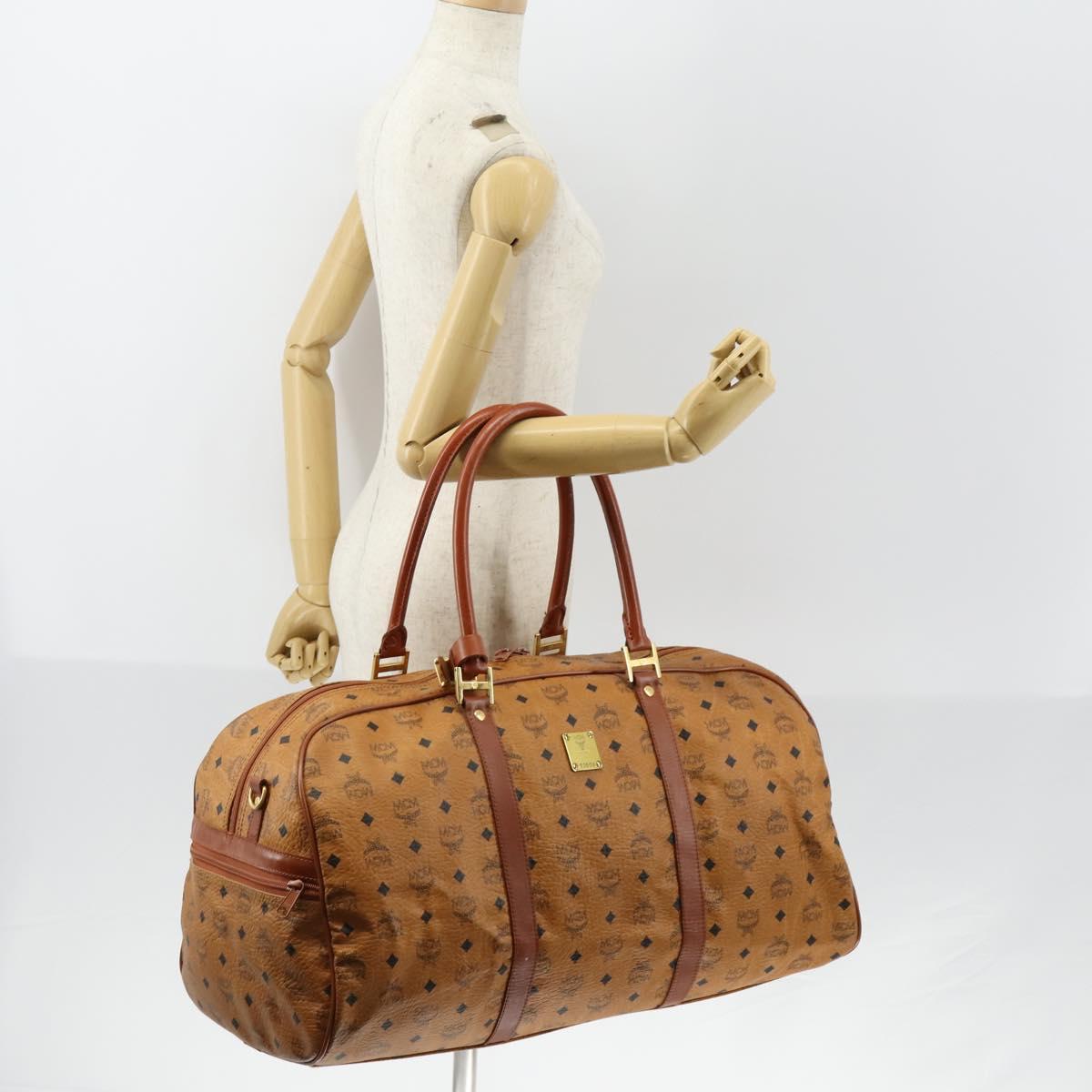 MCM Logogram Vicetos Boston Bag PVC Leather Brown Gold Auth gh1247