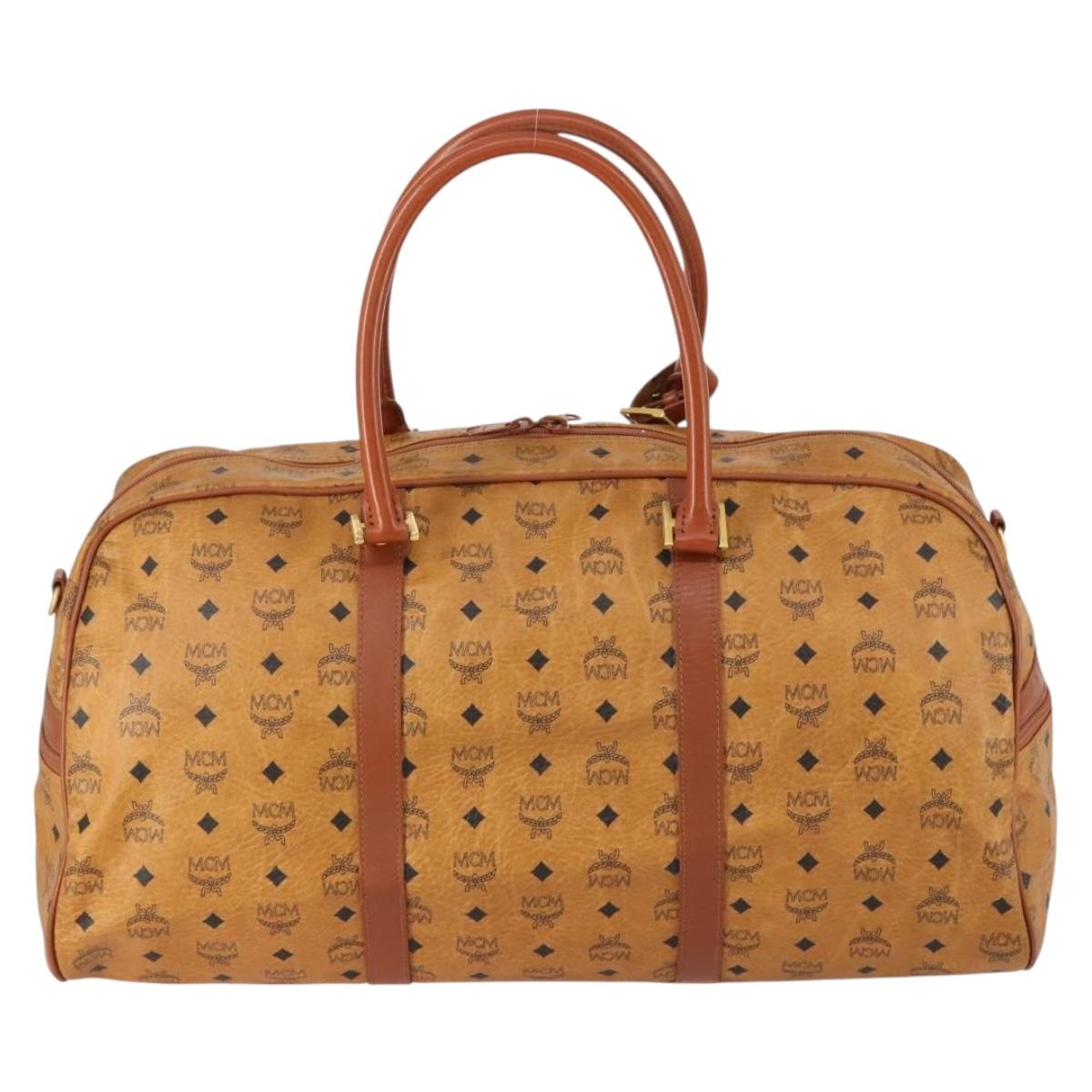 MCM Logogram Vicetos Boston Bag PVC Leather Brown Gold Auth gh1247