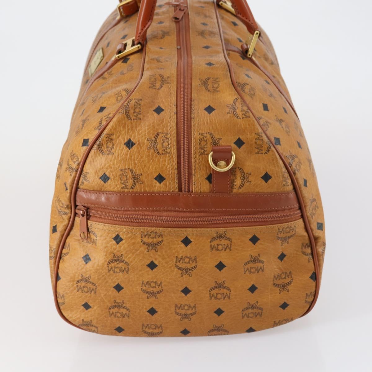 MCM Logogram Vicetos Boston Bag PVC Leather Brown Gold Auth gh1247