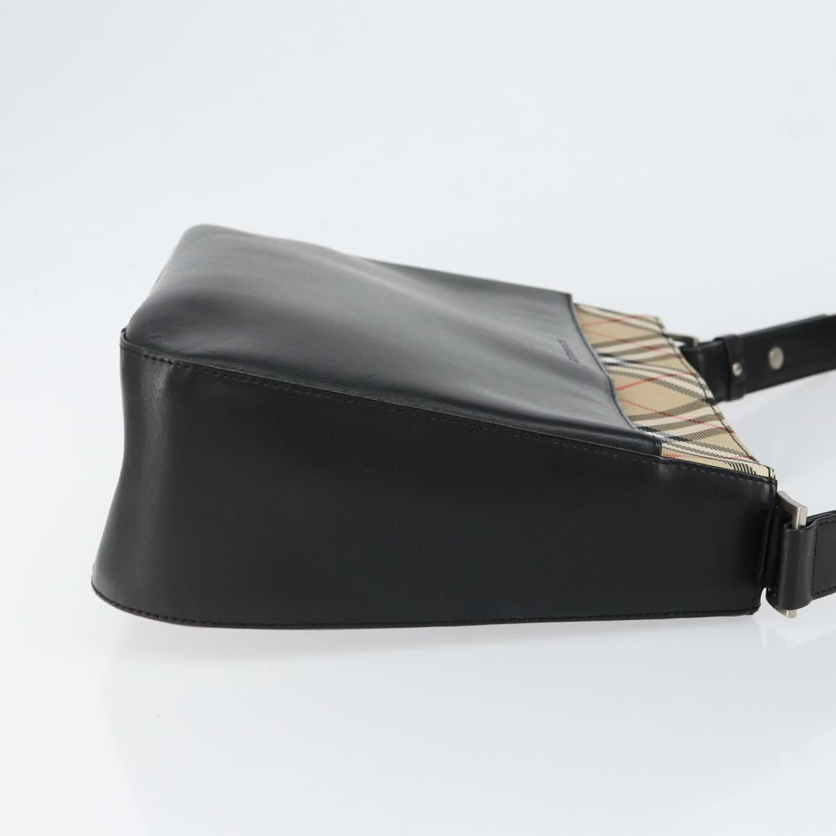 BURBERRY Shoulder Bag Leather Black Silver Auth gh1248