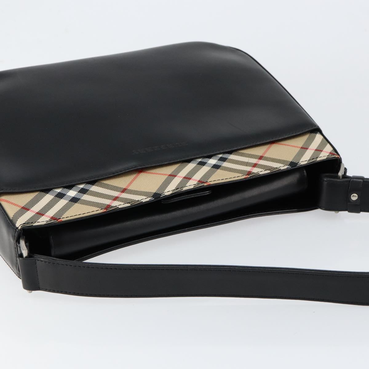 BURBERRY Shoulder Bag Leather Black Silver Auth gh1248