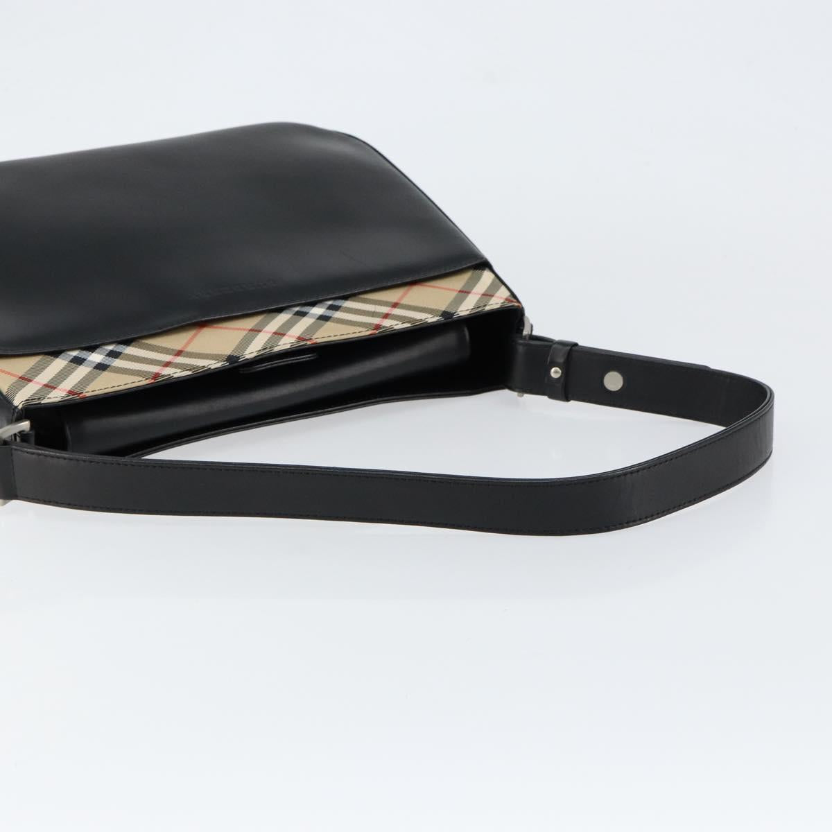 BURBERRY Shoulder Bag Leather Black Silver Auth gh1248