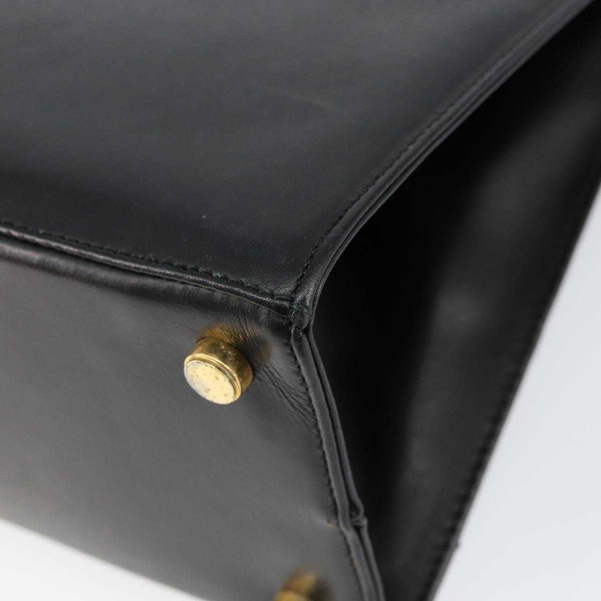 Salvatore Ferragamo Vala Hand Bag Leather Black Gold Auth gh1249