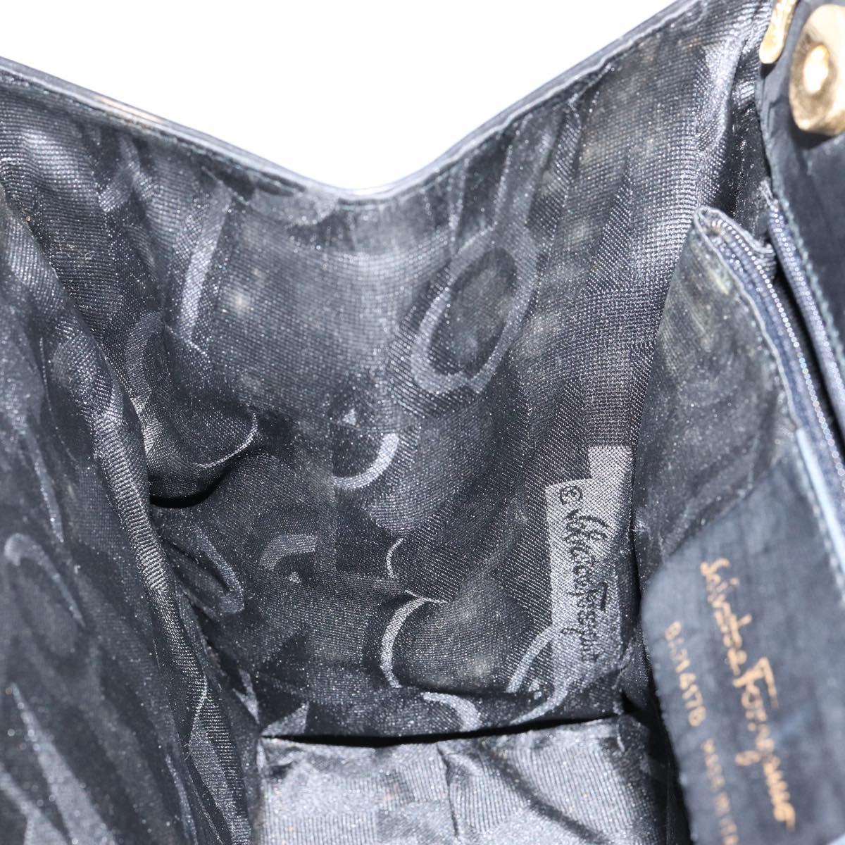 Salvatore Ferragamo Vala Hand Bag Leather Black Gold Auth gh1249