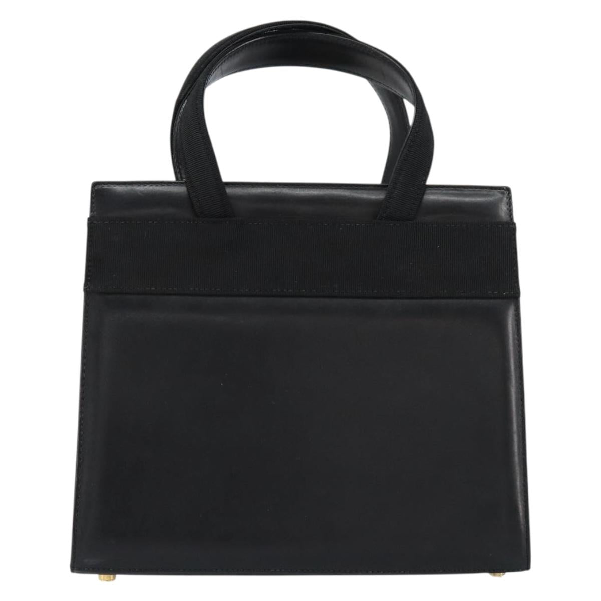 Salvatore Ferragamo Vala Hand Bag Leather Black Gold Auth gh1249