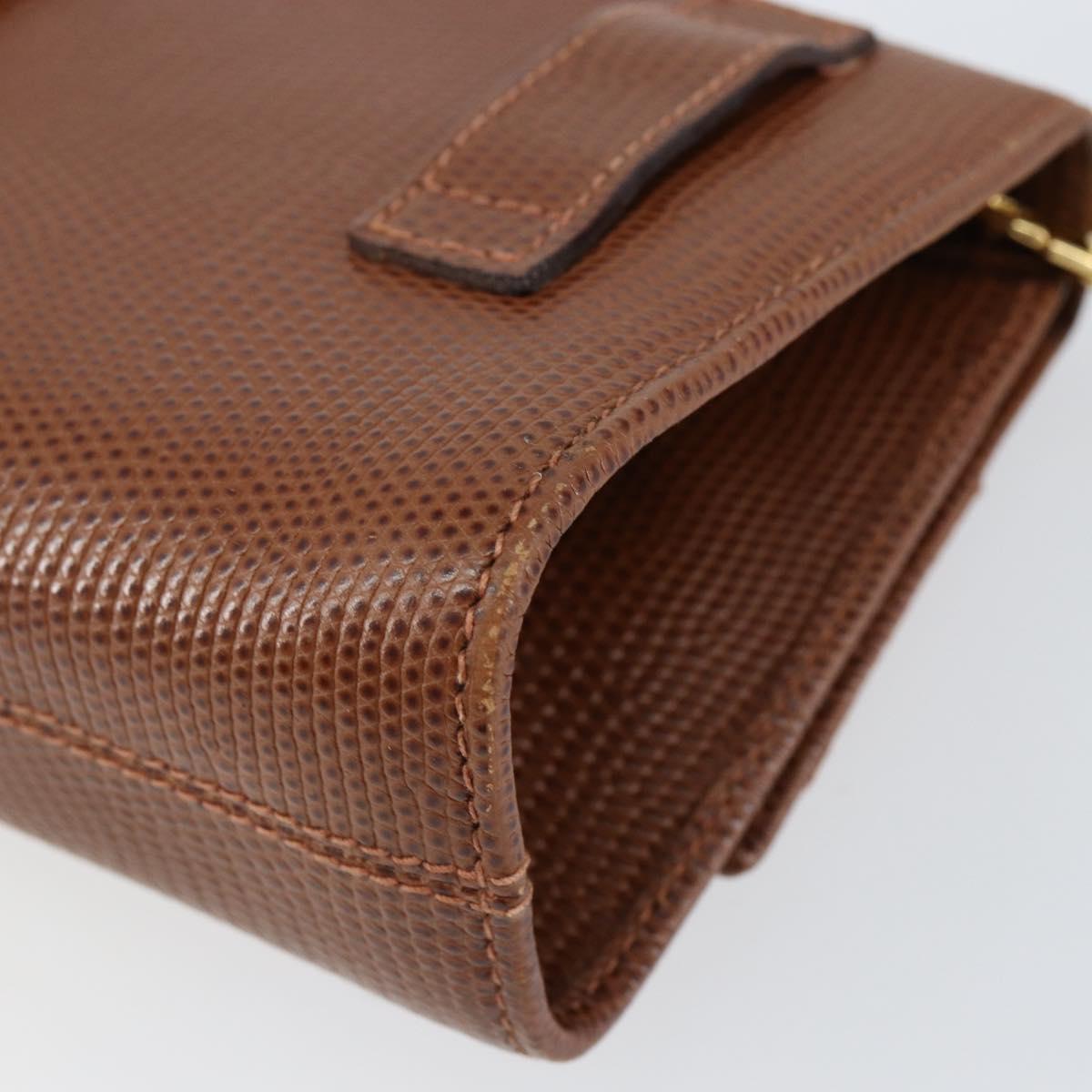 Salvatore Ferragamo Vala Chain Embossed Bag Leather Brown Gold Auth gh1250