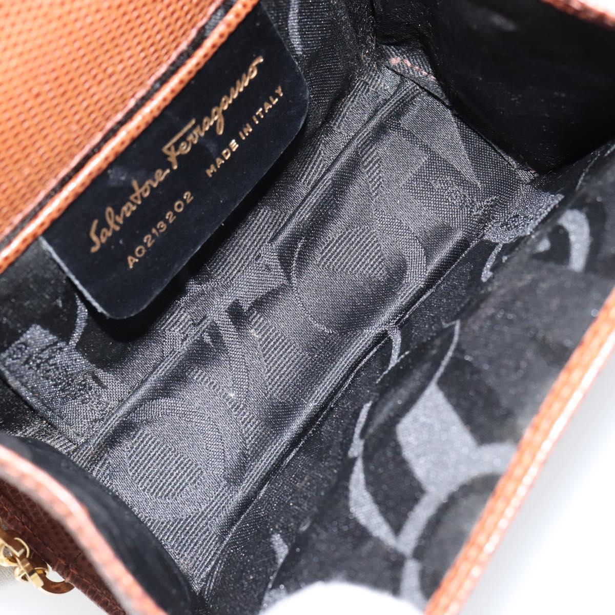 Salvatore Ferragamo Vala Chain Embossed Bag Leather Brown Gold Auth gh1250