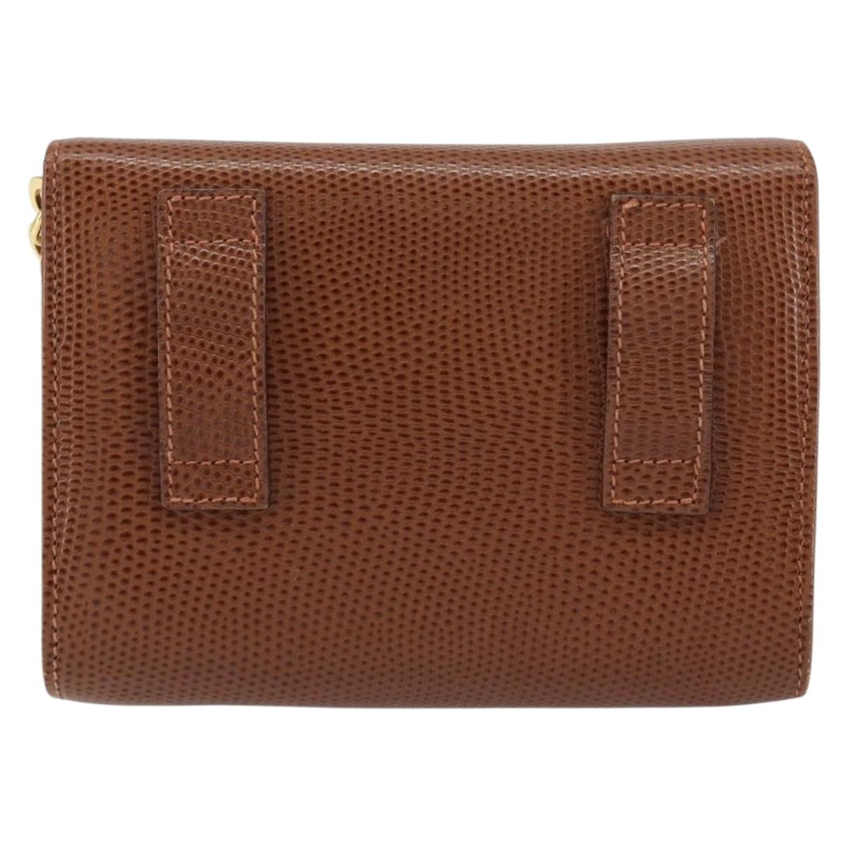 Salvatore Ferragamo Vala Chain Embossed Bag Leather Brown Gold Auth gh1250